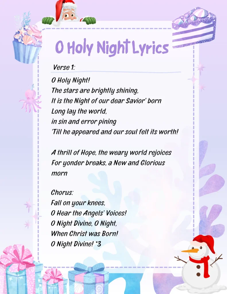 O Holy Night Lyrics verse 1