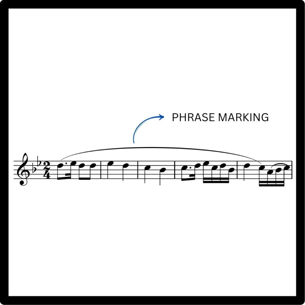 Phrase mark articulation in music