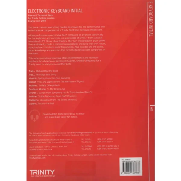 Trinity College Back Cover Page Initial Grade Electronic Keyboard