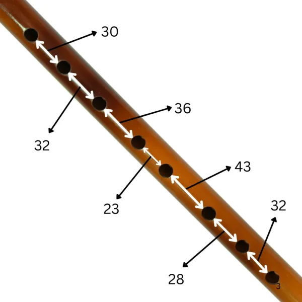 Closer View of finger holes in A# bass Carnatic flute