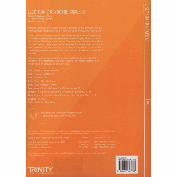 Trinity College Back Cover Page Grade 1 Electronic Keyboard