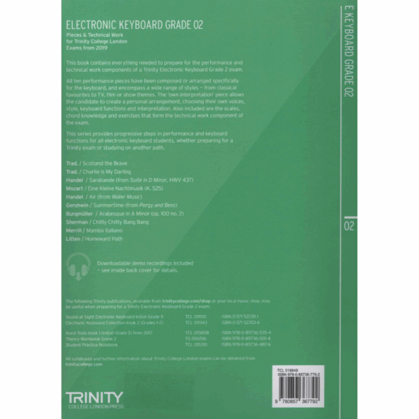 Trinity College Back Cover Grade 2 Electronic Keyboard