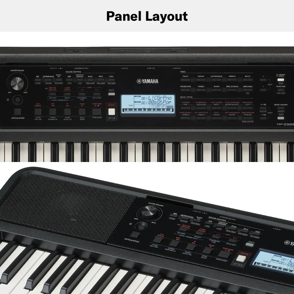 psr-E383 keyboard panel layout musicmaster