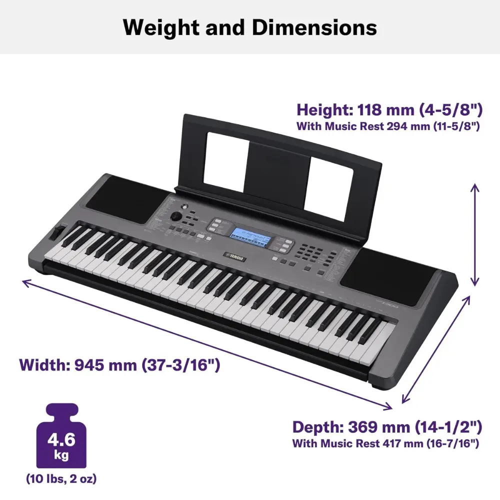 psr-i300_keyboard-weight and dimensions musicmaster